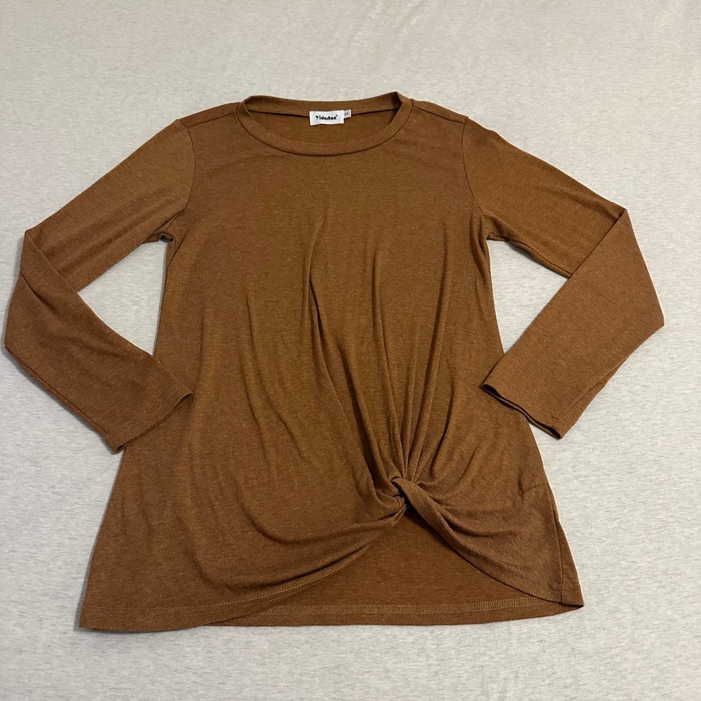 Yidarton Womens Long Sleeve Twist Front Knot Top Rust Brown‎ Size S